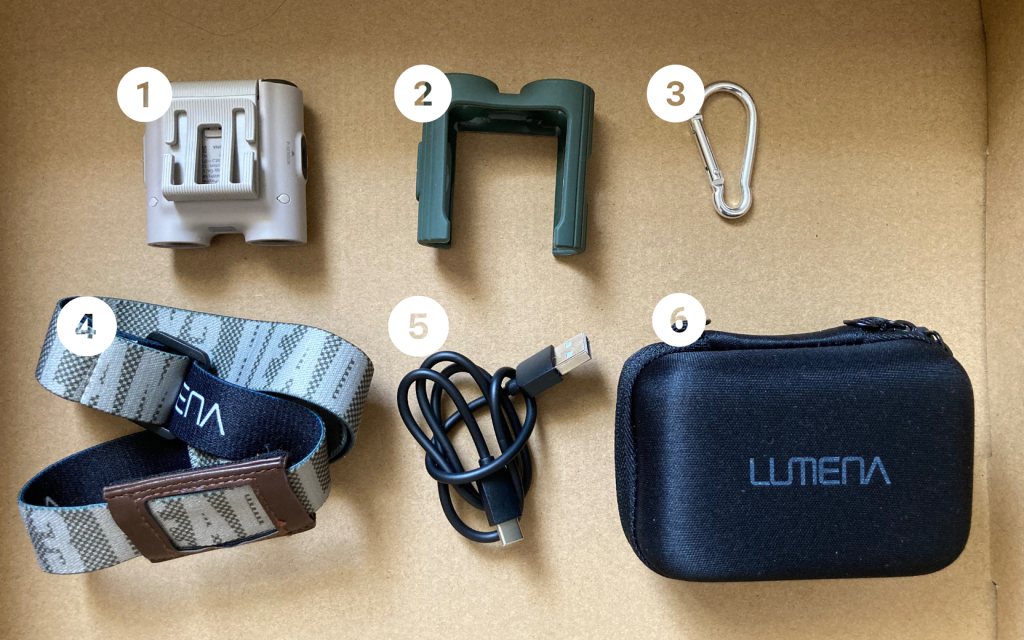 LUMENA（ルーメナー）X３の本体と付属品6点。